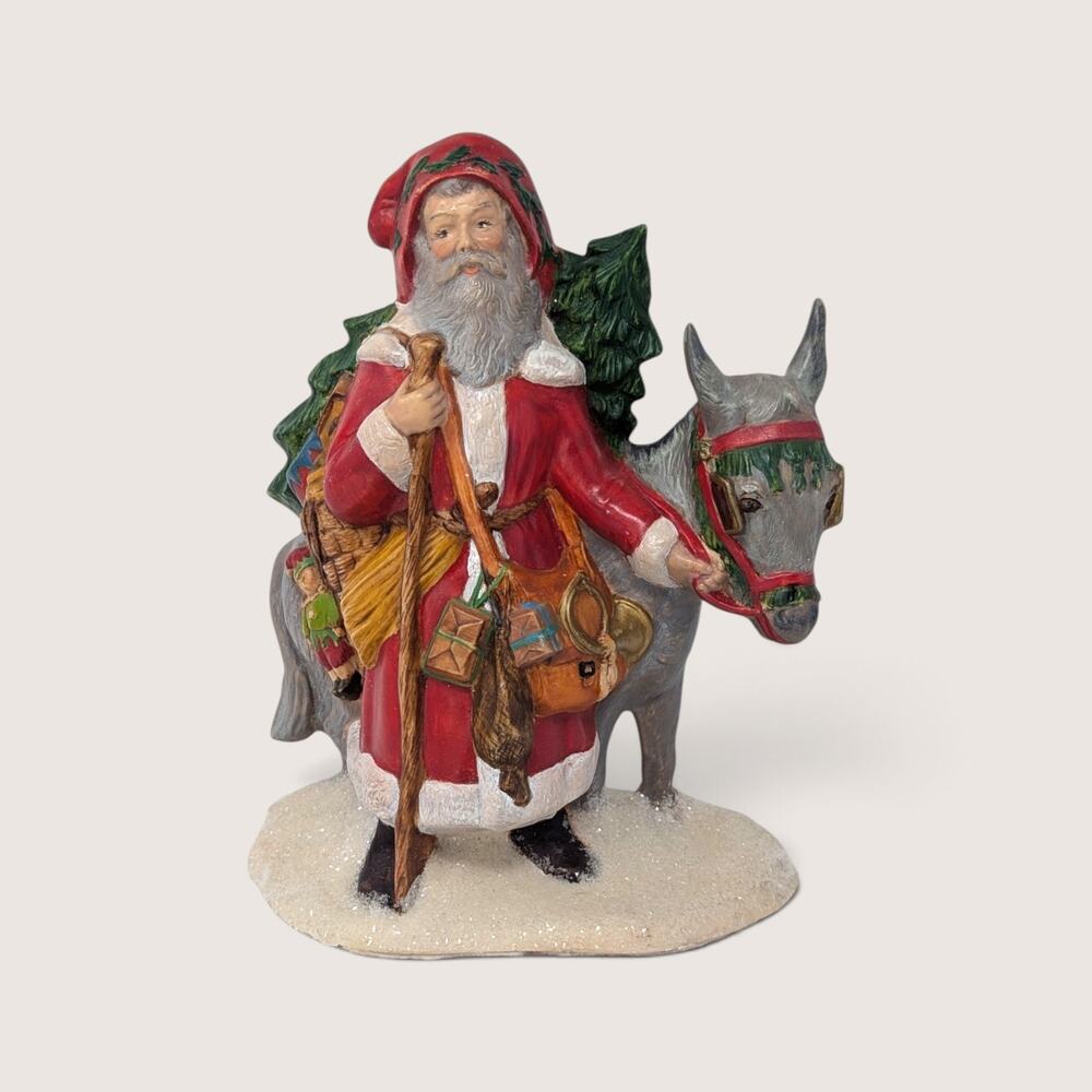 Vintage Old World Santa Figurine 1980s Ceramic Saint Nicholas With Mule